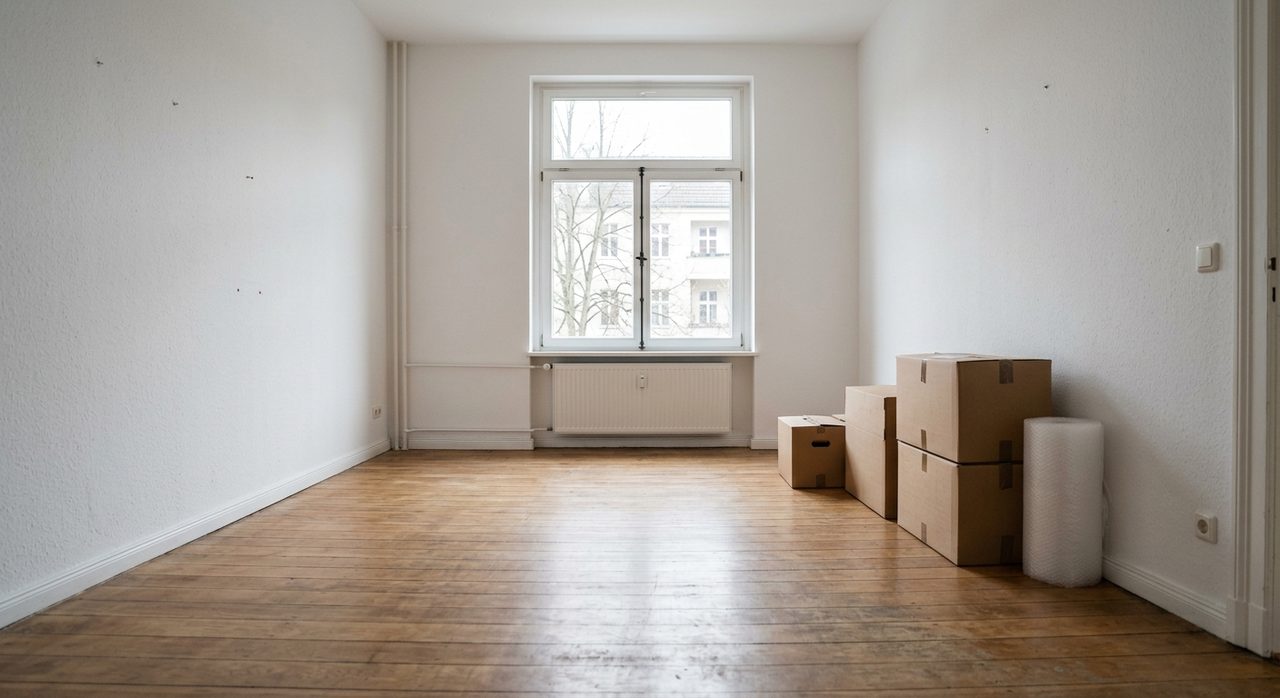 Leergeräumter Raum mit frisch gefegtem Boden